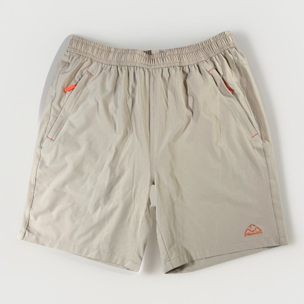 Outdoor Sports Mens Tan Athletic Shorts with Orange Accents Size M NWOT